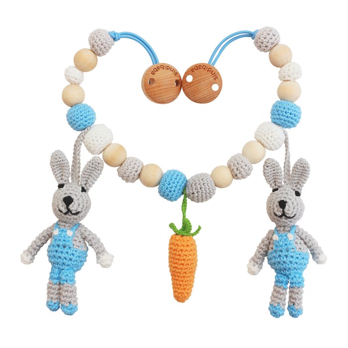 Sindibaba Kinderwagenkette Hase in grau & blau mit Rassel