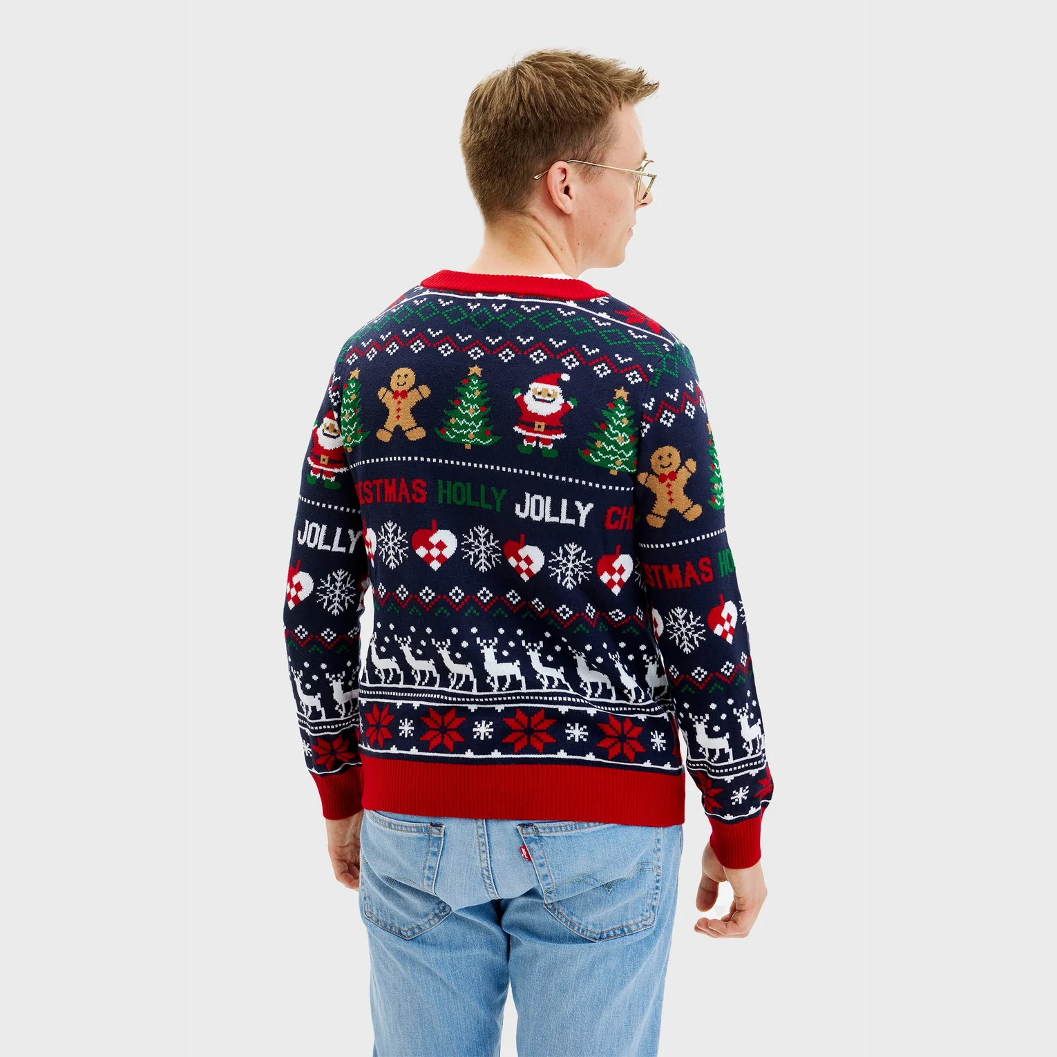 Christmas Sweater Jolly Good Cardigan Strickjacke zu Weihnachten in Navy & Rot mit Santa 