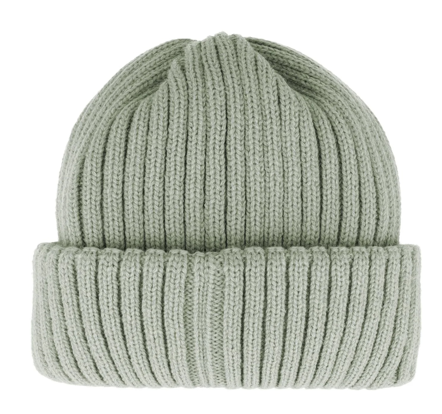 maximo Kinder Beanie in Grün – Rippstrickmütze mit dreifachem Umschlag