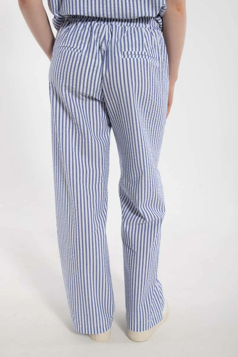 Danefae Danenynne Seersucker Hose - Weiß/Jeansblau gestreift