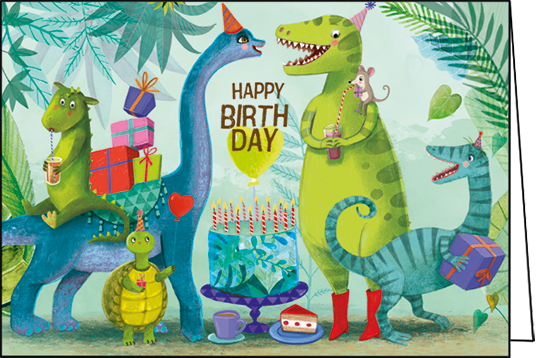 1-8454 Edition Gollong Grußkarte zum Geburtstag - Happy Birthday - Dino Party