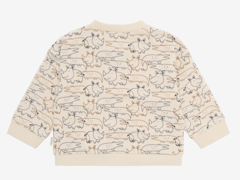 Minymo Leichtes Sweatshirt in Creme mit Rhinos & Krokodile Allover