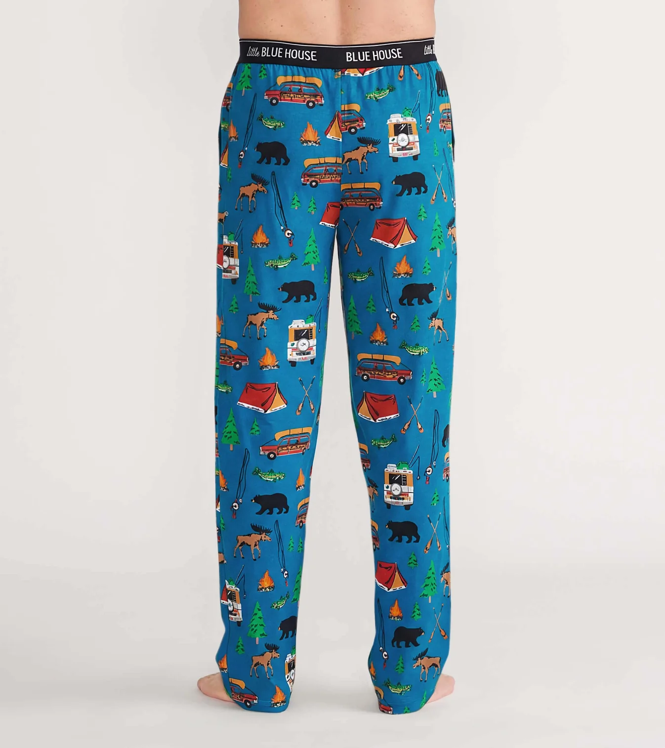 Little Blue House Herren Jersey Pyjama Hose in Blau - Retro Camping mit Bären
