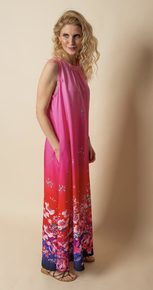 Emily van den Bergh Langes Viskose Kleid in Pink mit Blumenprint Emily van den Bergh Langes Viskose Kleid in Pink mit Blumenprint
