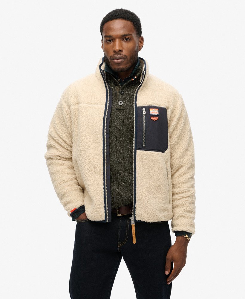 Superdry Vintage Retro Teddy Fleece Jacke in Creme & Blau 