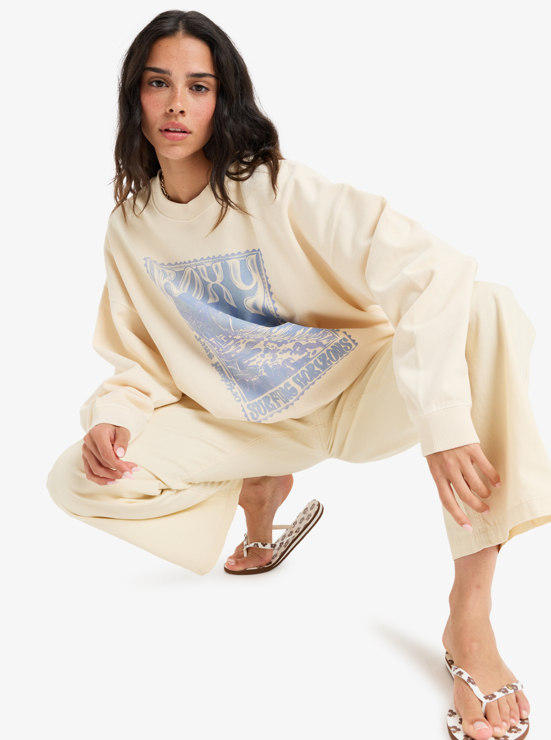 Roxy Lineup - Sweatshirt mit Rundhalsausschnitt für Frauen in Parchment/Creme