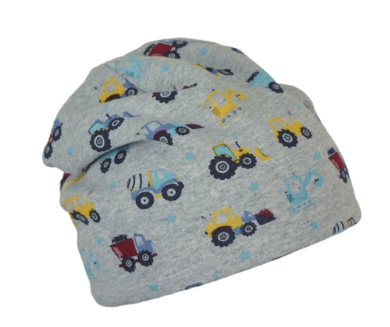 Sterntaler Slouch Jersey Beanie mit Futter - Grau Melange mit Traktoren