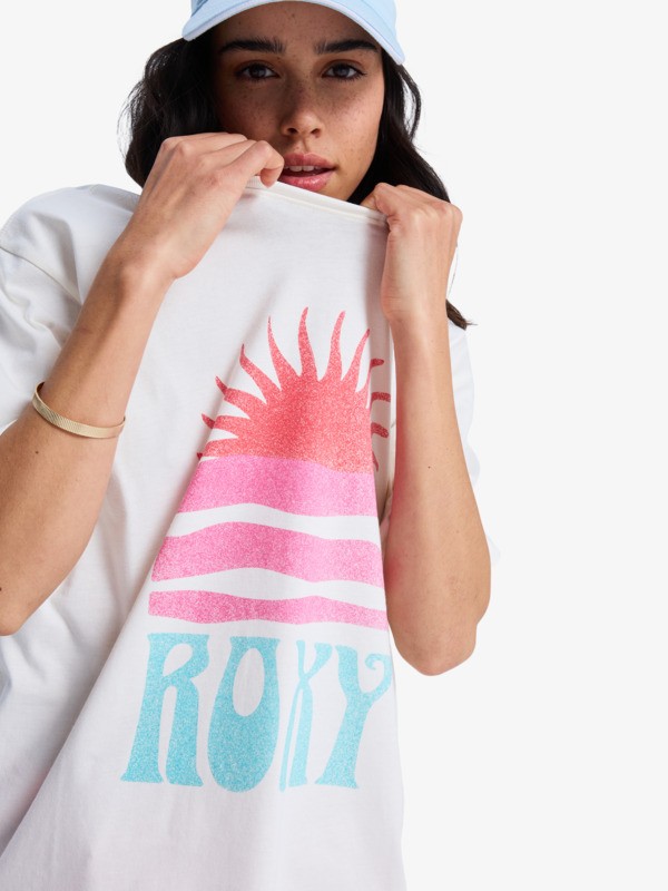 Roxy Hangloose Poster T-Shirt in Coconut Milk Weiß für Frauen mit Sonne
