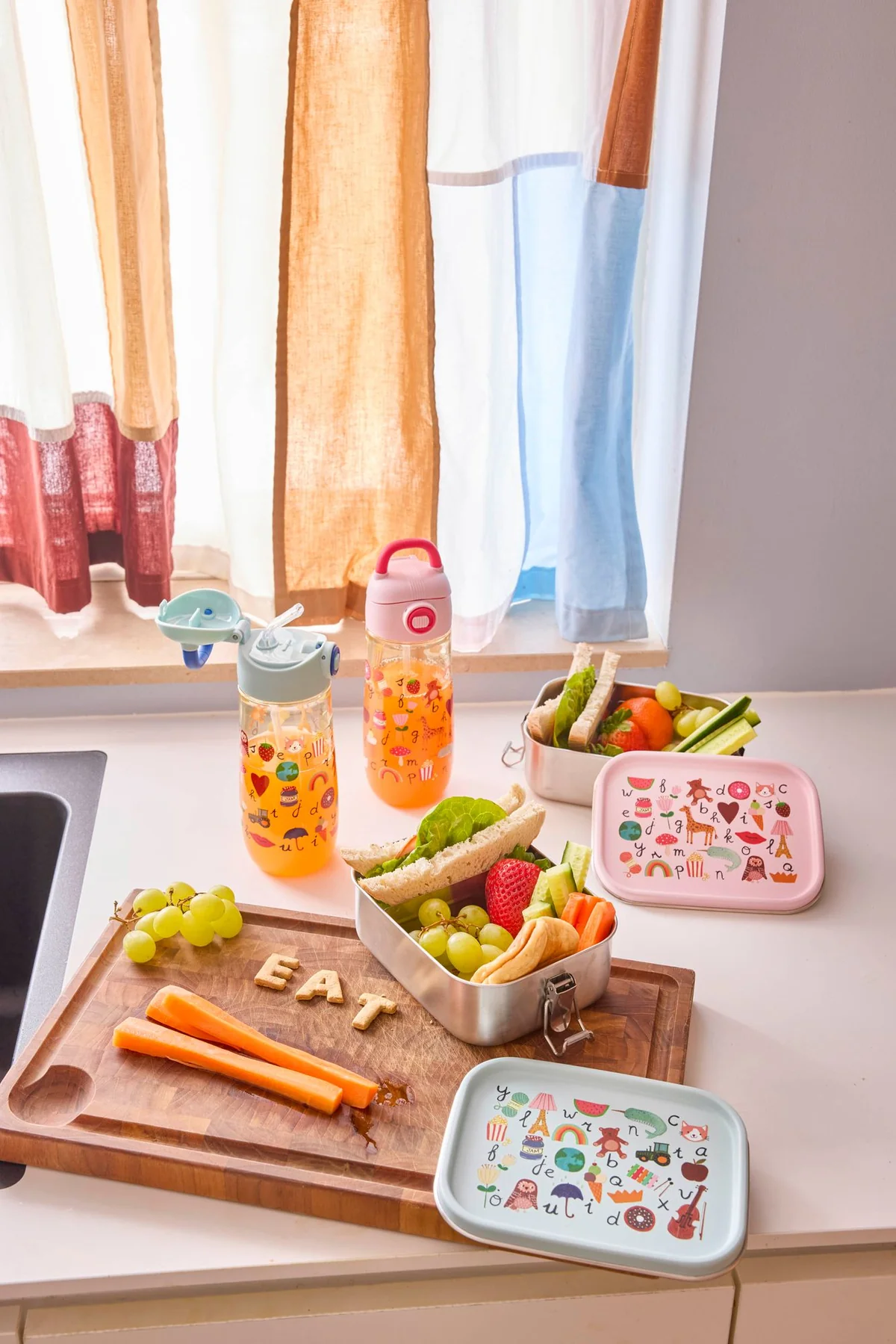 RICE Brotzeitbox Edelstahl Brotdose mit Trennwand - ABC Back to School - Rosa