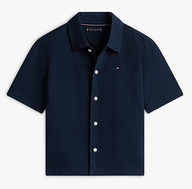 Tommy Hilfiger Essential Relaxed Fit Seersucker-Kurzarmhemd in Dark Night Navy Blau 