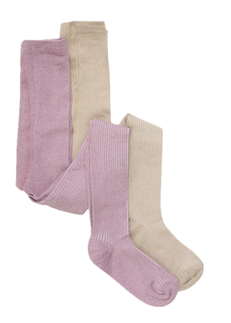 Minymo Strumpfhosen Pack von 2 mit Glitzer in Dusty Orchid und Gold