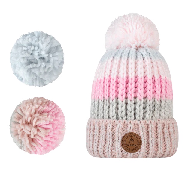 Cabaia Mütze Royal Romance in Rosa, Grau & Blau mit 3 Bommel - SALE