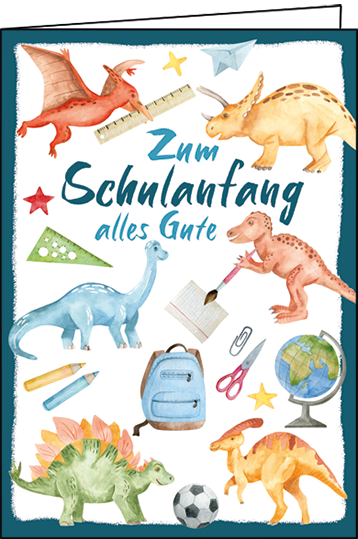1-7942 Edition Gollong Grußkarte - Zum Schulanfang alles Gute - Dinosaurier