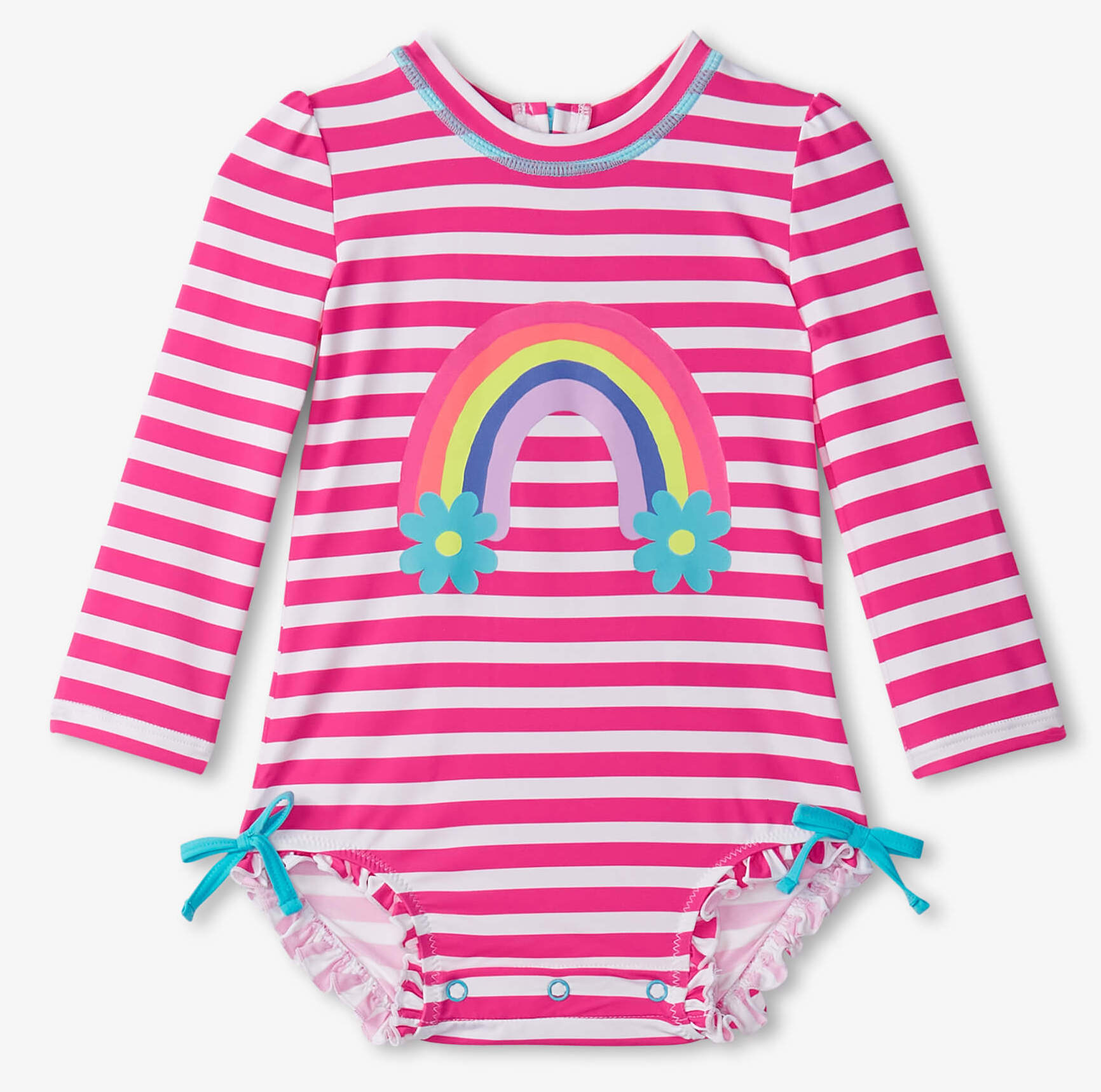 S24PPI907B Hatley Baby Badeanzug / Rashguard - Pink Candy Stripes & Regenbogen