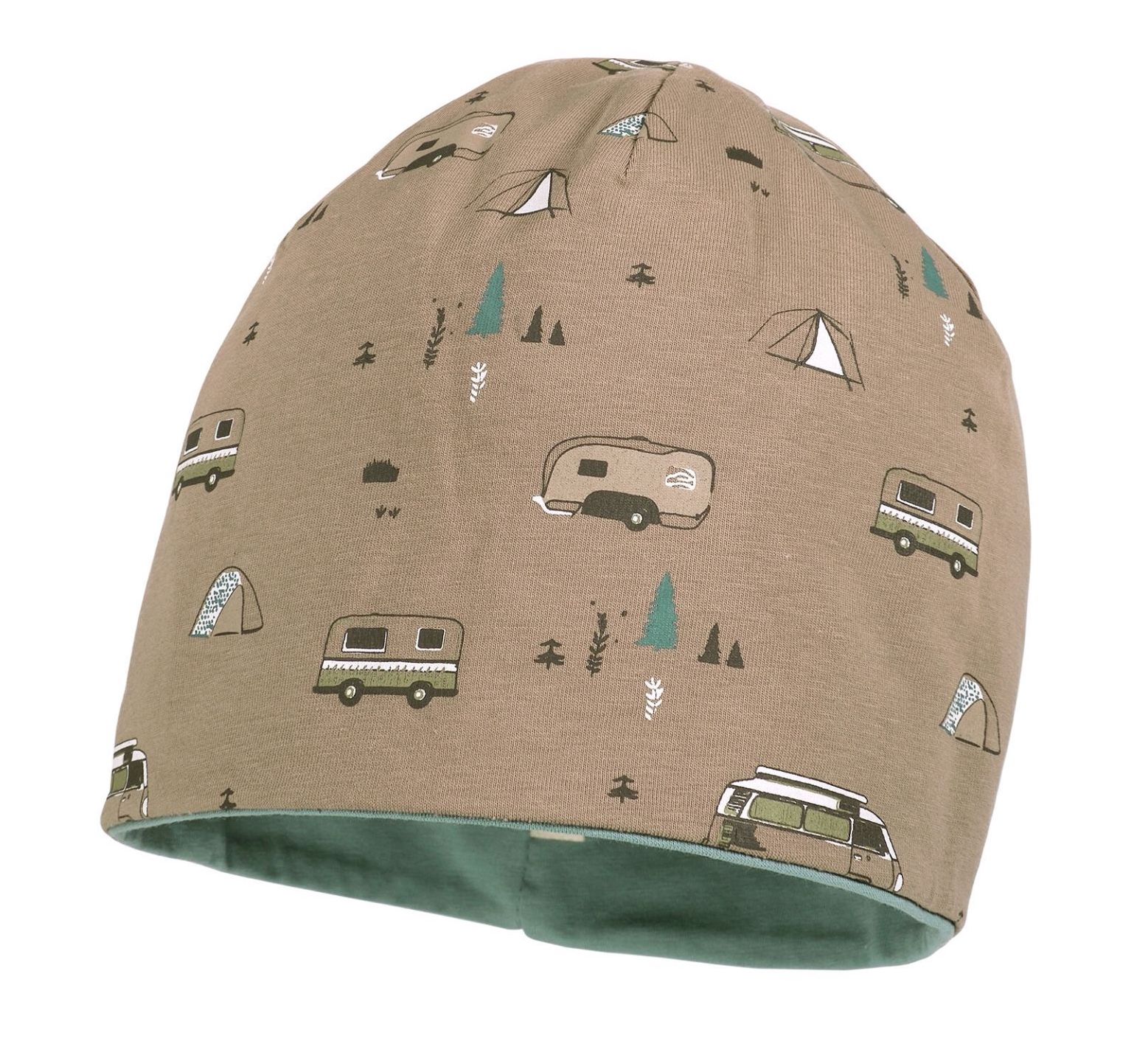 Maximo Jungs Beanie Wendbar Camping Auto Braun & Blau Maximo Jungs Beanie Wendbar Camping Auto Braun & Blau