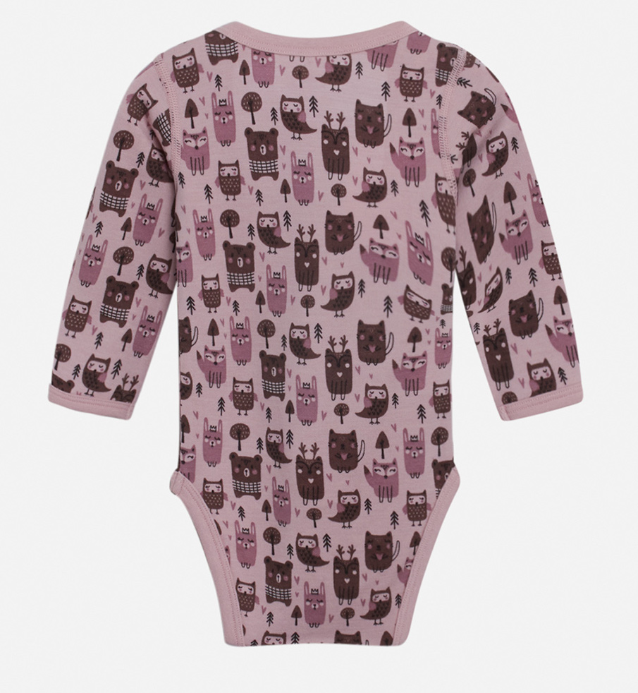 kids-woolbamboo-baloo-bodystocking_1200w2 Hust & Claire Baloo Wolle Bambus Wickelbody in Rosa mit Eule, Fuchs , Reh und Bär