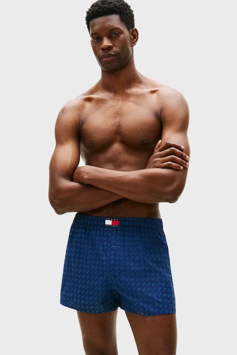 Tommy Hilfiger Herren 3er Woven Boxer set - Blau/Rosa/Palmen Tommy Hilfiger Herren 3er Woven Boxer set - Blau/Rosa/Palmen