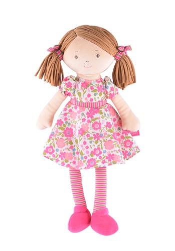 8505170_b Tikiri Bonikka Puppe Fran Brünette mit Blumenkleid in pink - 40 cm