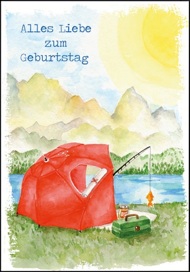 Edition Gollong Grußkarte - Happy Birthday - Alles liebe zum Geburtstag - Camping - SALE