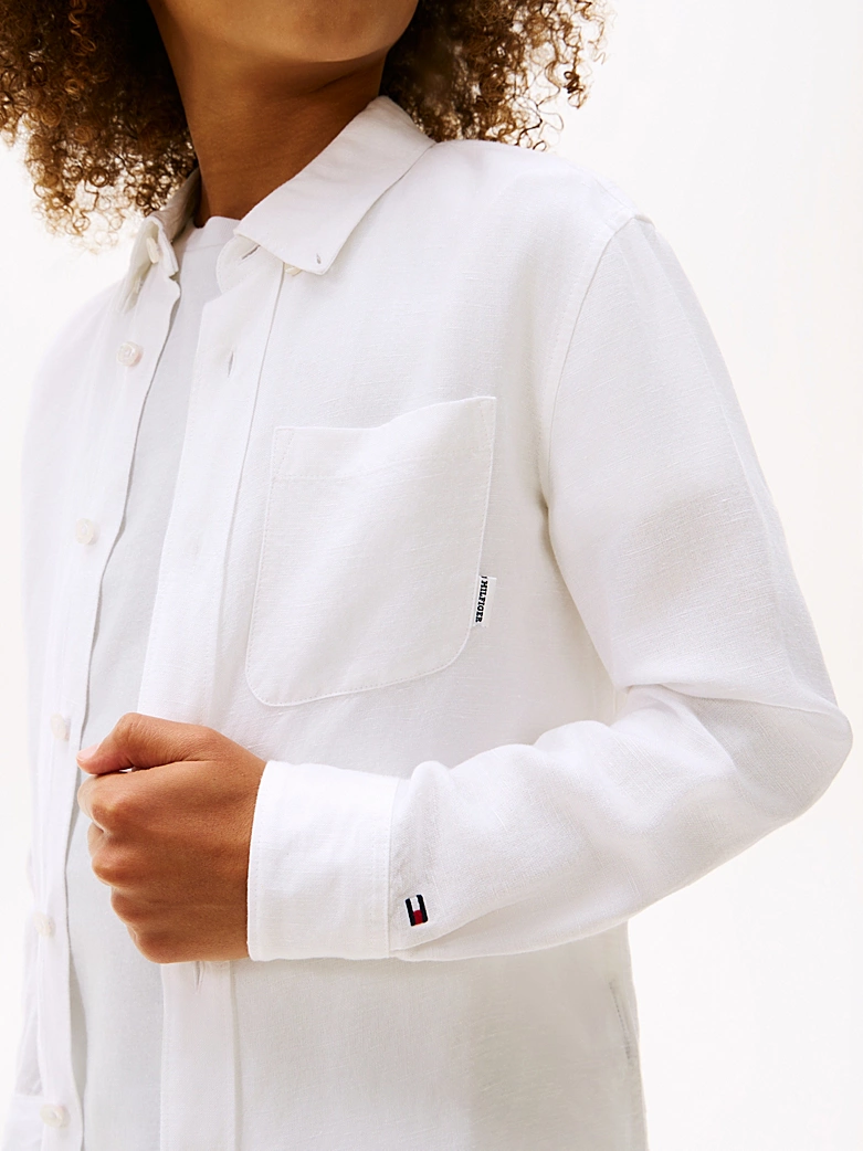 Tommy Hilfiger Relaxed Fit Leinenmix-Hemd mit Flag-Stickerei - White - Weiß 