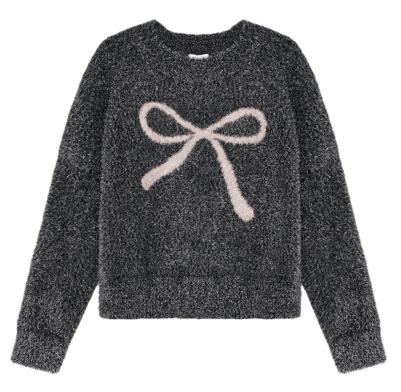 Minymo Glitzer Strickpulli in Tap Shoe Schwarz mit Schleife