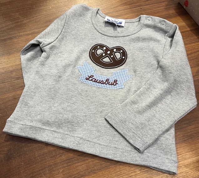 P.Eisenherz Langarm T-Shirt in Grau mit Brezel in Blau - Lausbub