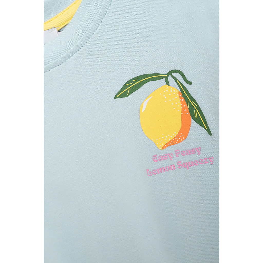 Danamade DMARLENE Kurzarm Mädchen T-Shirt in Blau mit Zitrone und Backprint - Lemon Squeezy
