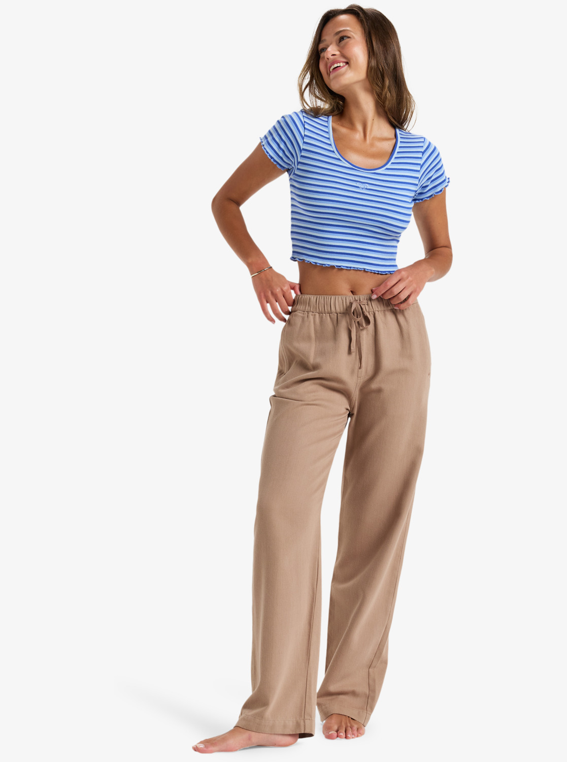 Roxy Mini Stripe Cropped T-Shirt für Frauen - Blau Gestreift - SALE Roxy Mini Stripe Cropped T-Shirt für Frauen - Blau Gestreift - SALE
