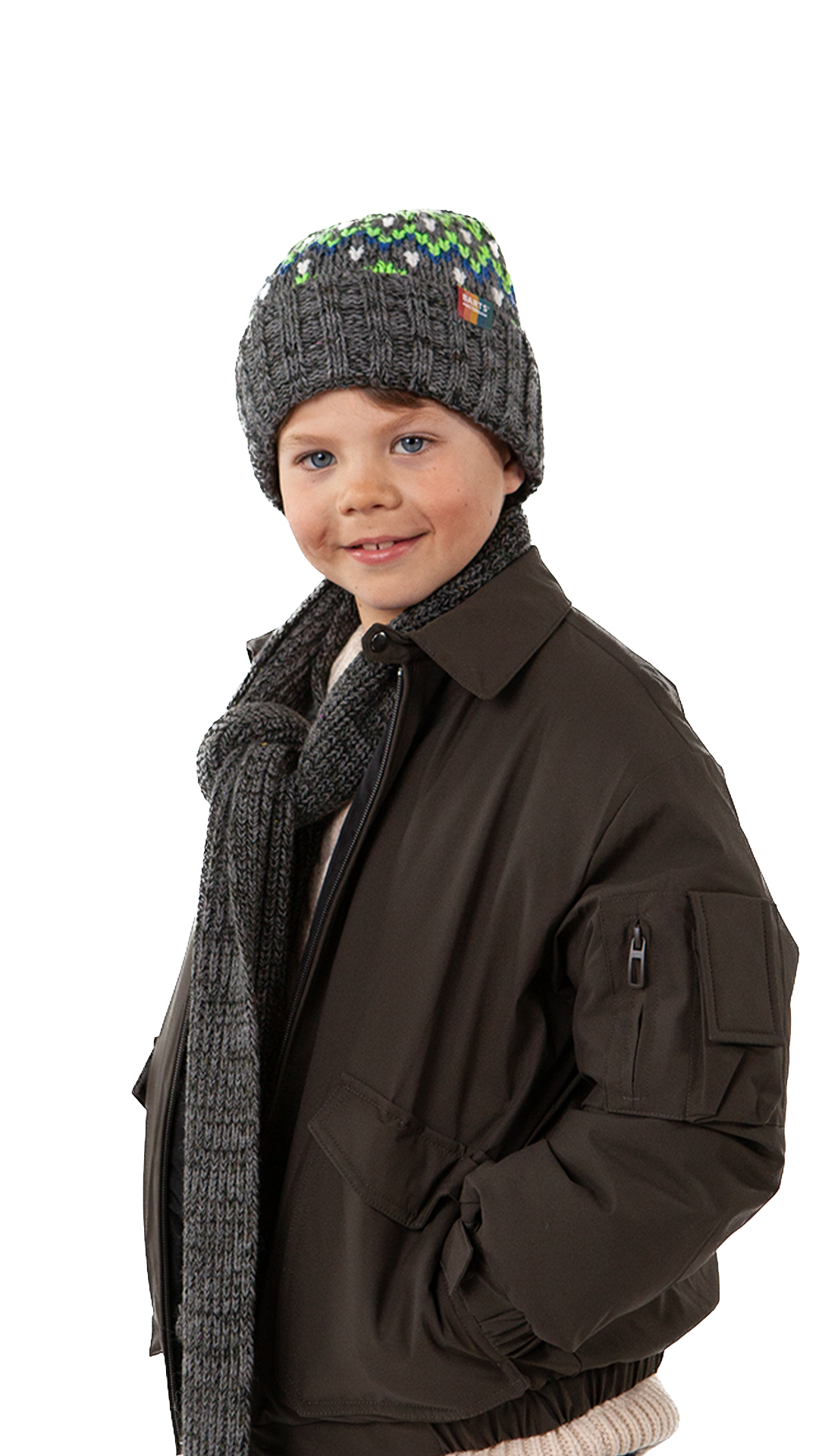 Barts Kids Perido Beanie mit Umschlag - skandinavischem Muster - Charcoal/Grau,Neon Grün Barts Kids Perido Beanie mit Umschlag - skandinavischem Muster - Charcoal/Grau,Neon Grün
