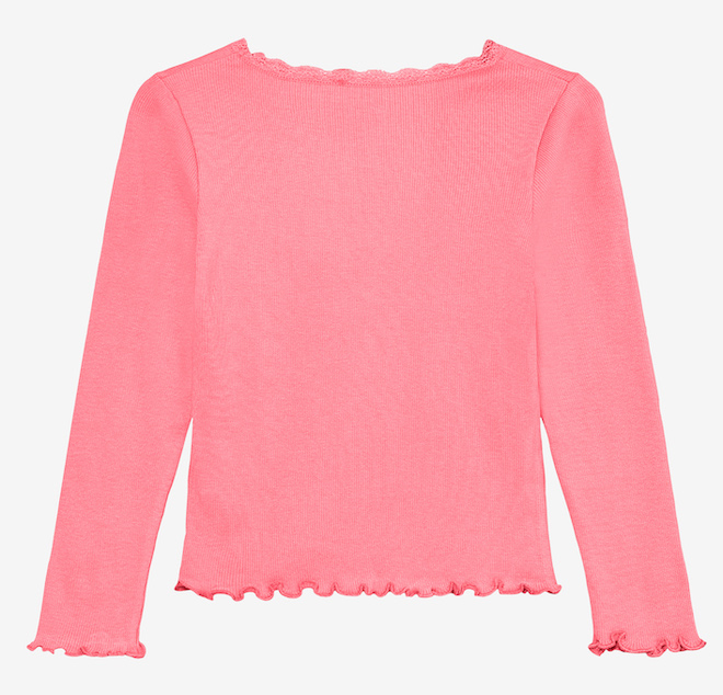 HUTTELiHUT Basic Langarm Shirt mit Modal in Plumeria Pink Coral mit Spitzenborte 