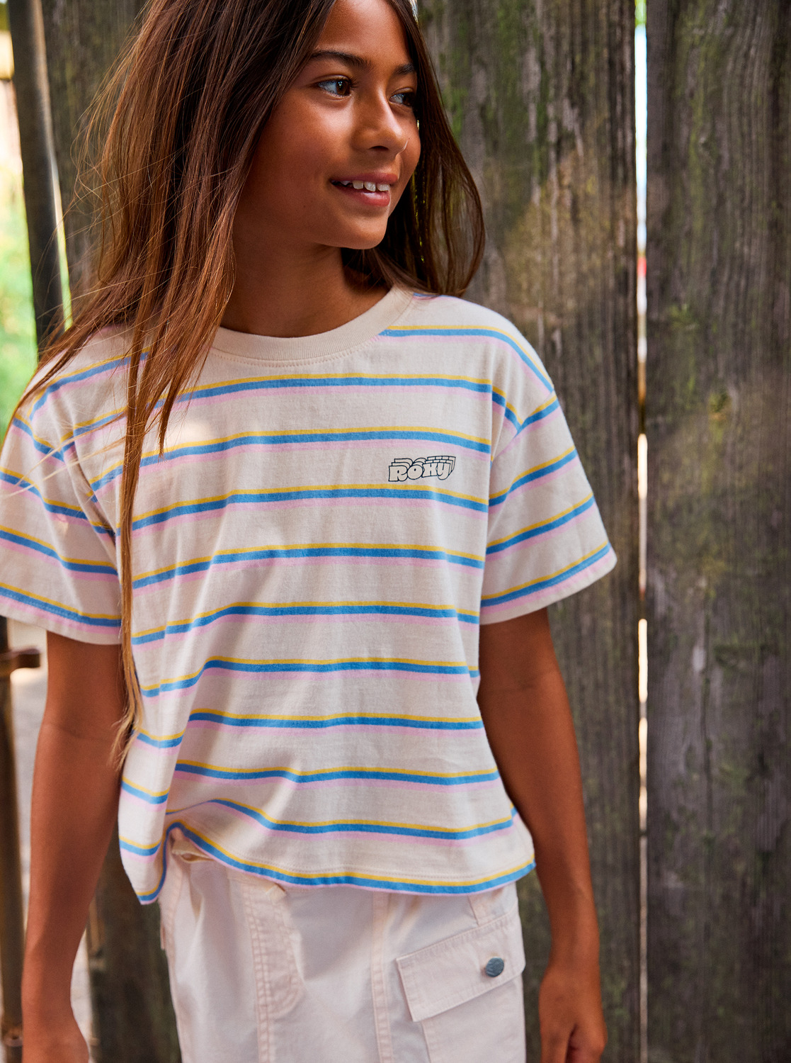 Roxy Never Saw Blue Like That Strip - T-Shirt für Mädchen in Parchement Tri Stripe Rg/creme - SALE