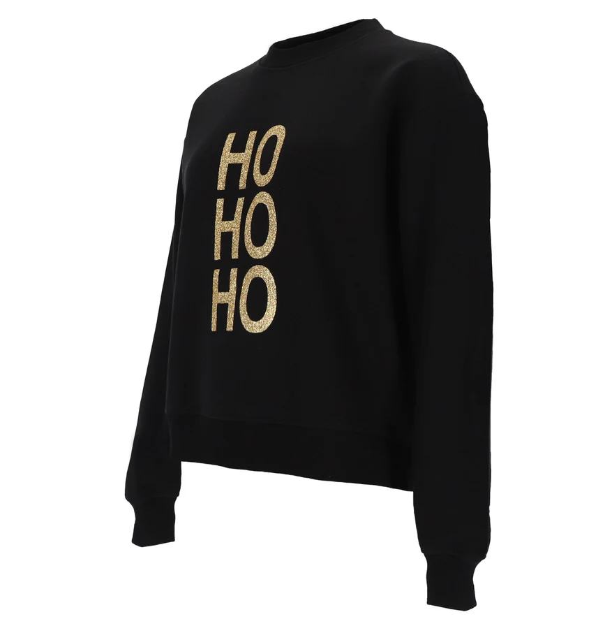 T.Tolein Christmas Sweatshirt in Schwarz zum Weihnachten mit Gold Glitzer - HO HO HO 