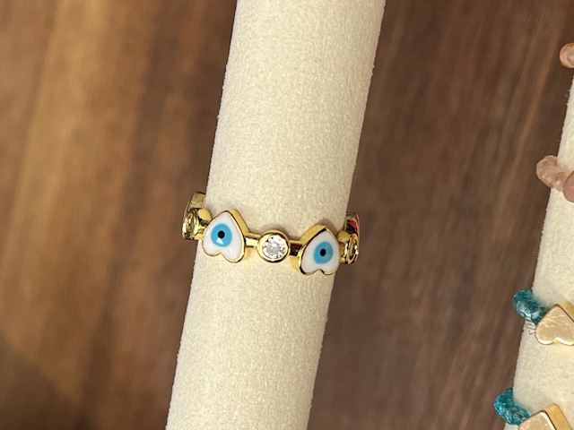 Lua Ring für Damen Gold Herzen - Weiß mit Hellblau