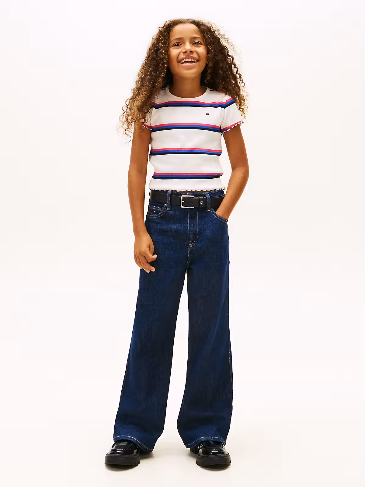 Tommy Hilfiger Kinder Mädchen Essential Rib Top in Weiß mit Streifen Tommy Hilfiger Kinder Mädchen Essential Rib Top in Weiß mit Streifen