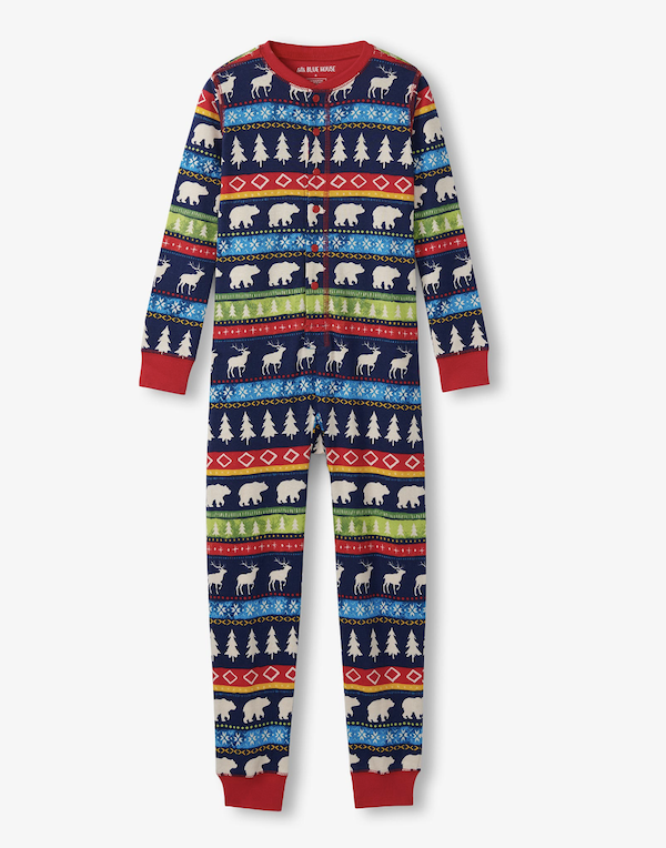 Little Blue House Union Suit - Kinder Einteiler - Navy Fair Isle - Norweger Bear Bum Blau