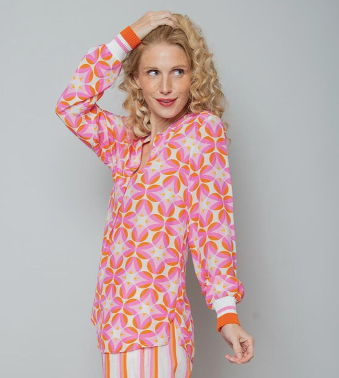 Emily van den Bergh Viskose Bluse Retro Blumen Dots