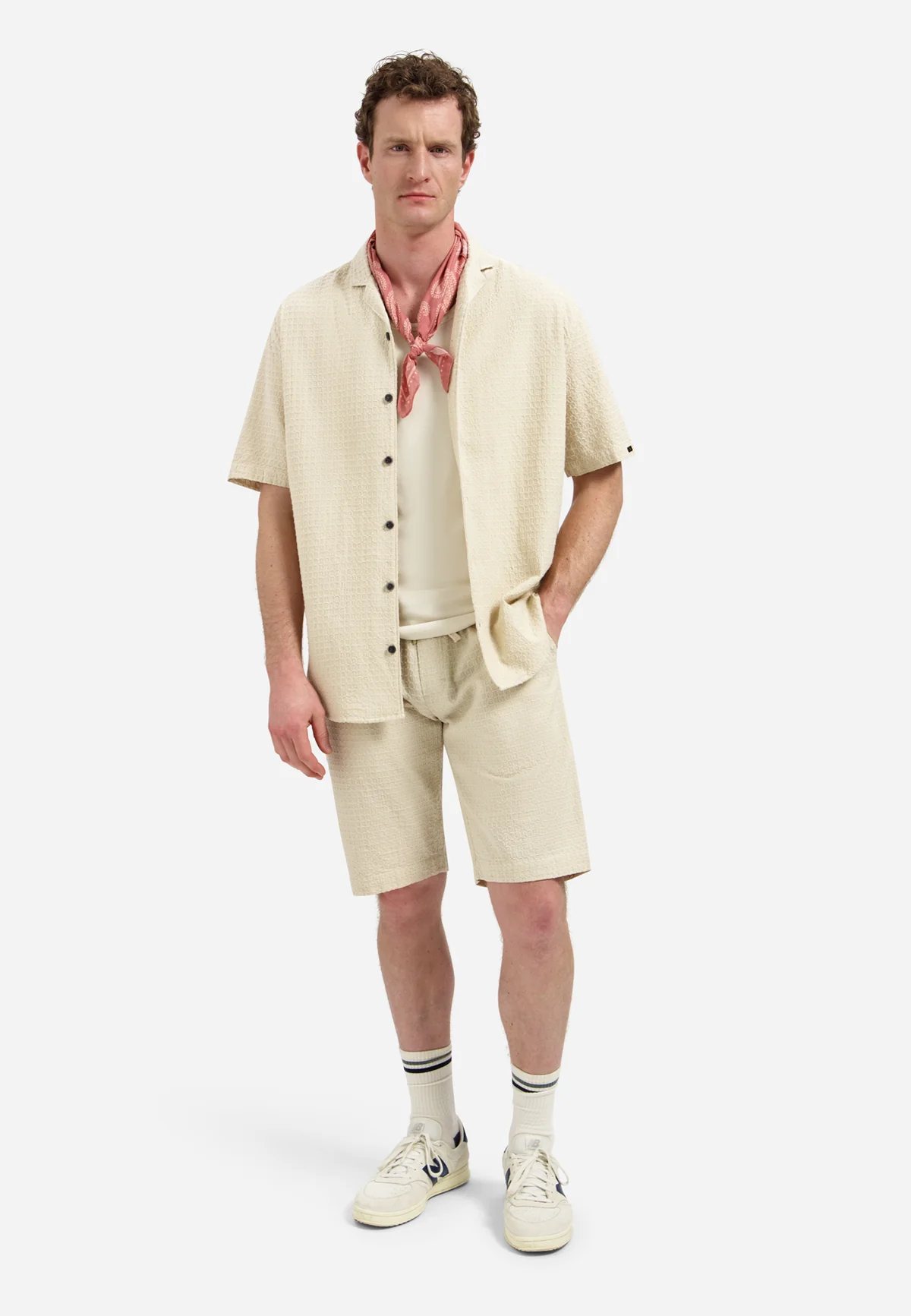 NO EXCESS Baumwoll-Kurzarmhemd mit Struktur in Desert Beige NO EXCESS Baumwoll-Kurzarmhemd mit Struktur in Desert Beige
