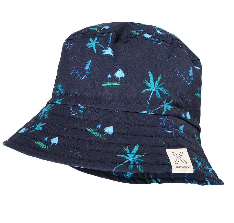 Maximo Bucket Hat in Navy mit Palmen in Blau