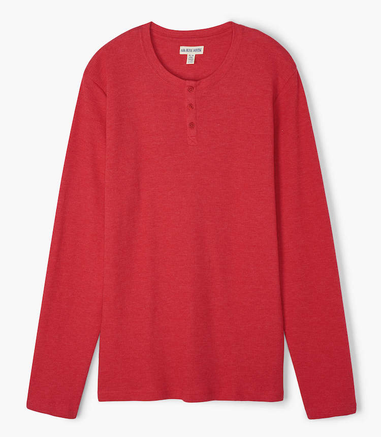 Little Blue House Langarm Waffel Henley Shirt in Rot