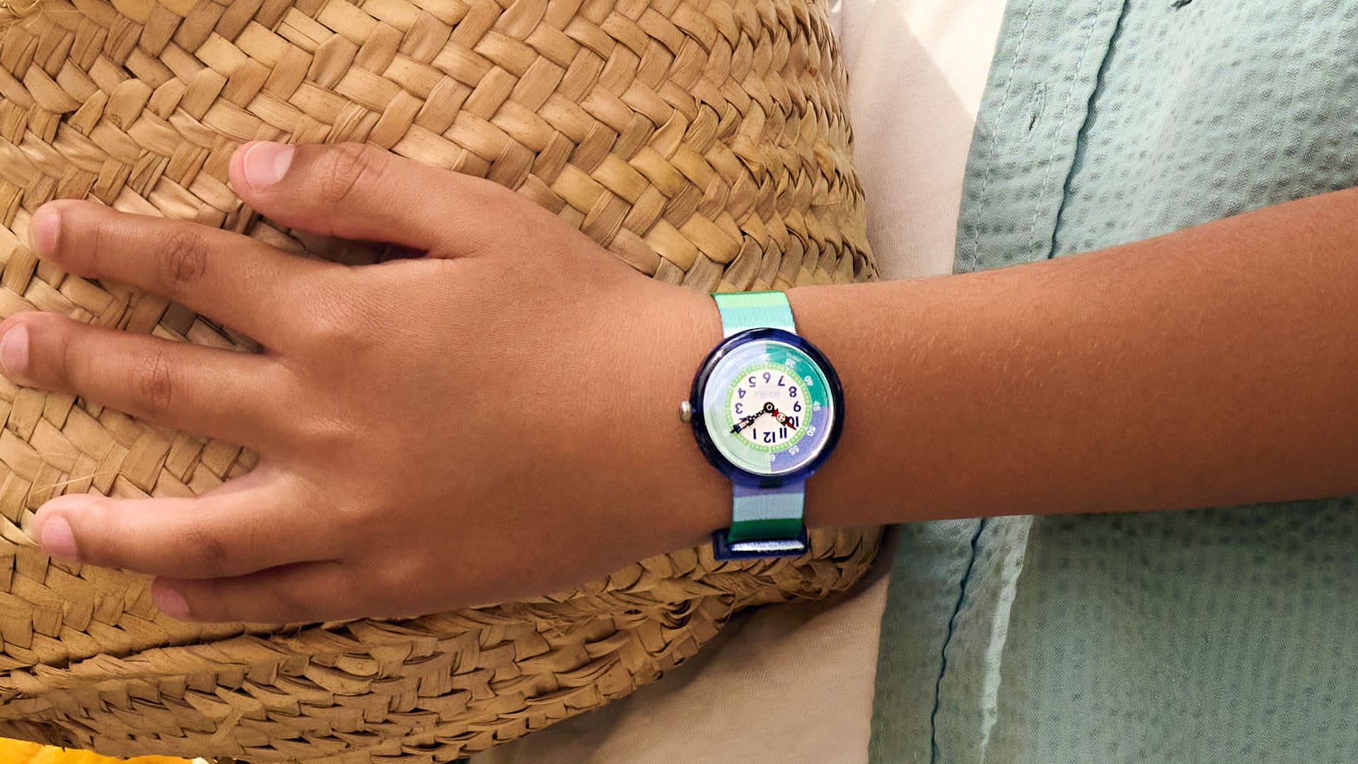 Flik Flak Uhr Kinderuhr - Stripy Green - Grün und Blaue Streifen