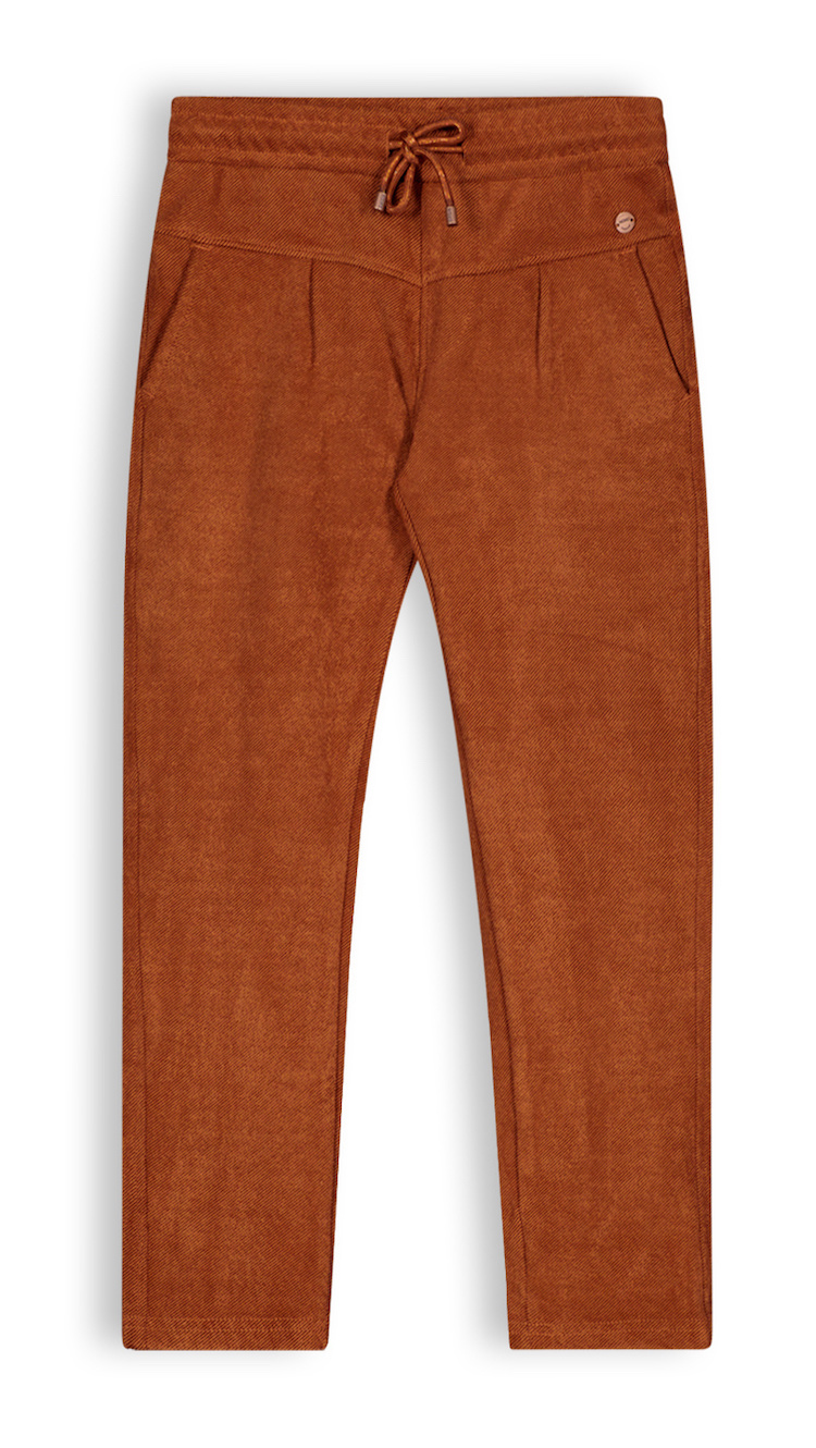 nono-meisjes-broek-twill-jersey-snooze-puppy-bruin NONO Hose in Cognac mit Struktur