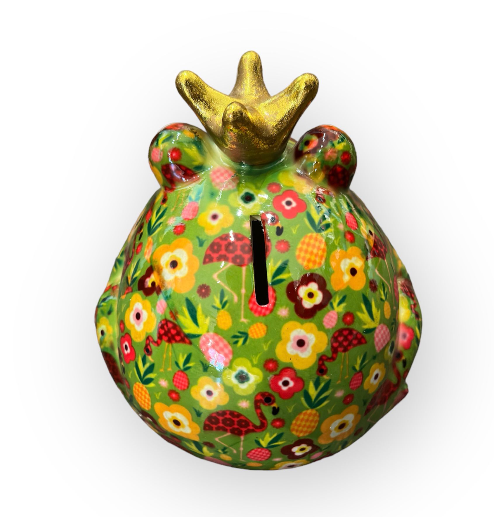 Pomme pidou Spardose Frosch Freddy Edition Grün - Grün mit Flamingos