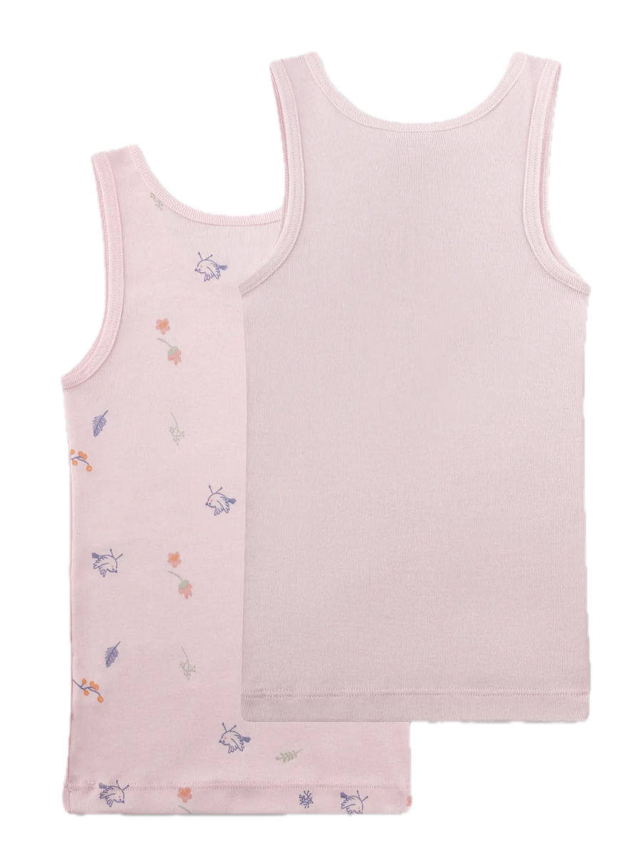 Sanetta Mädchen Unterhemd 2er Pack - Rosa Uni & Rosa mit Vögel 