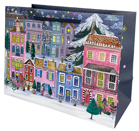Edition Gollong Geschenktasche Medium - Weihnachtshäuser im Schnee