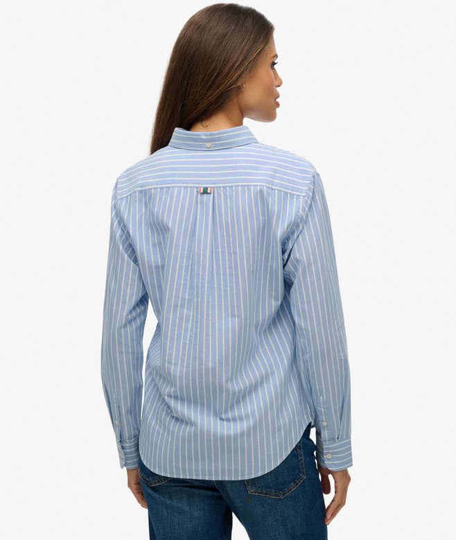 Superdry Oxford Hemd Bluse mit schmalem Schnitt Hellblau Gestreift - SALE