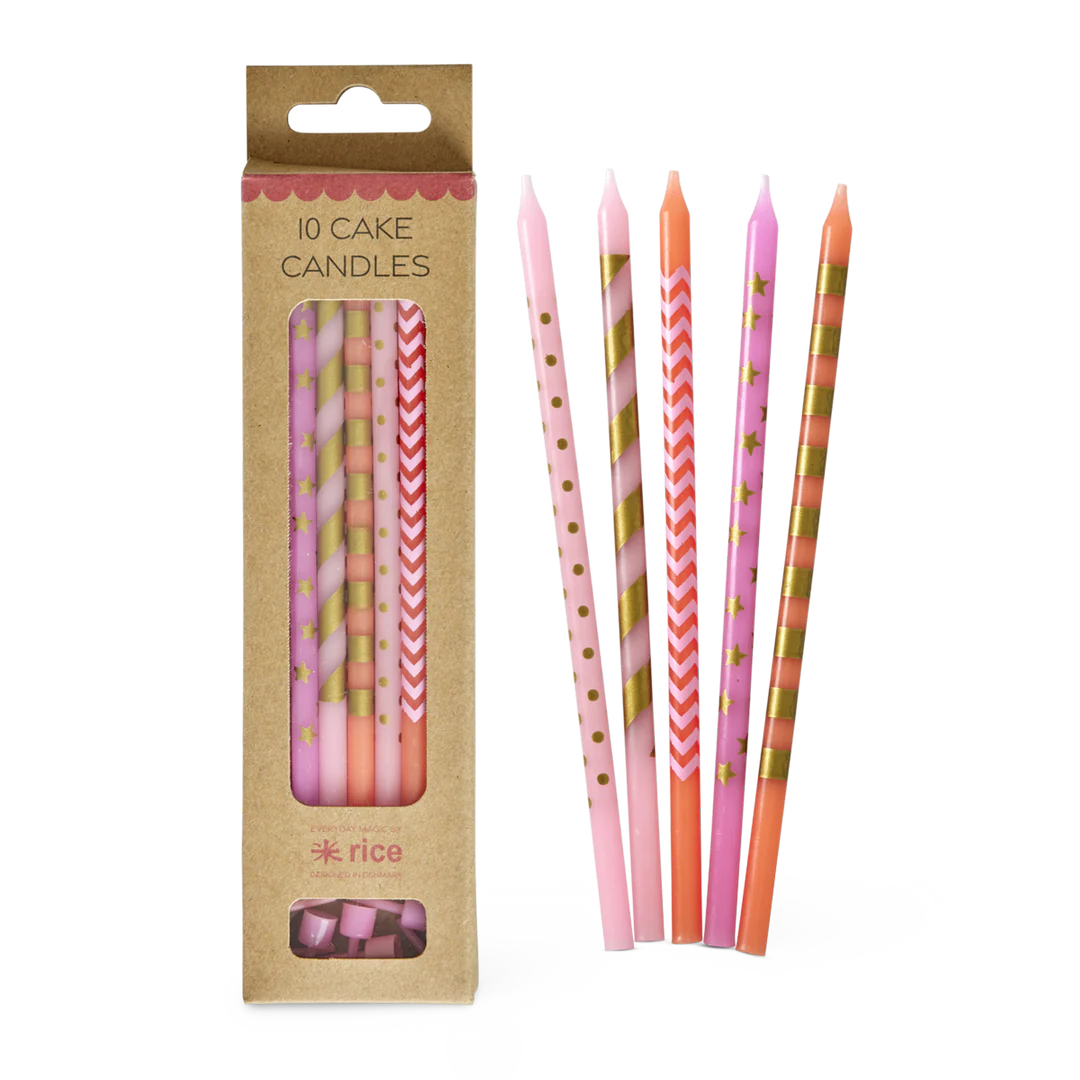 RICE Lang Paraffinwachs Kuchenkerzen - Pink