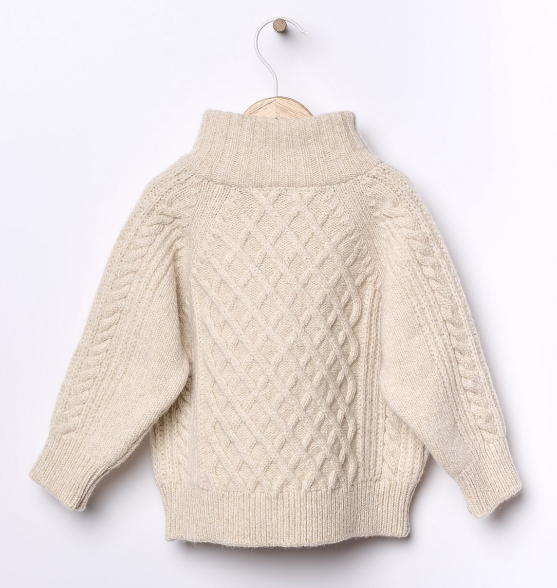 wedoble Merinowolle Fischer Strickpulli mit Henley Reißverschluss in Creme