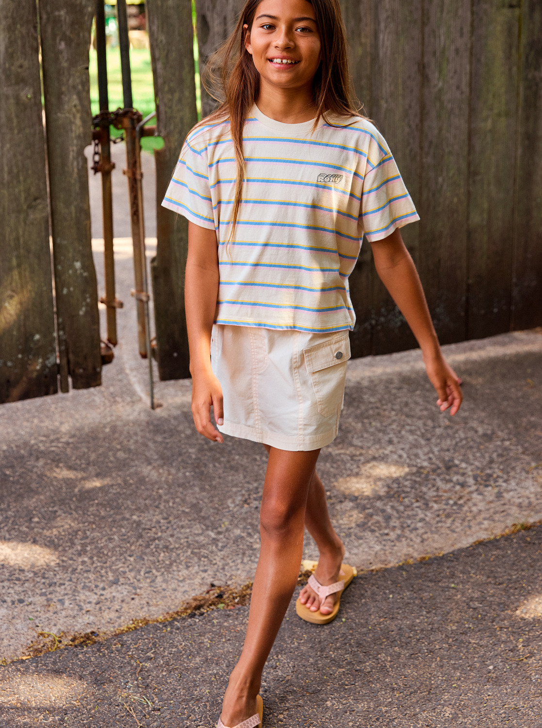 Roxy Never Saw Blue Like That Strip - T-Shirt für Mädchen in Parchement Tri Stripe Rg/creme - SALE Roxy Never Saw Blue Like That Strip - T-Shirt für Mädchen in Parchement Tri Stripe Rg/creme - SALE
