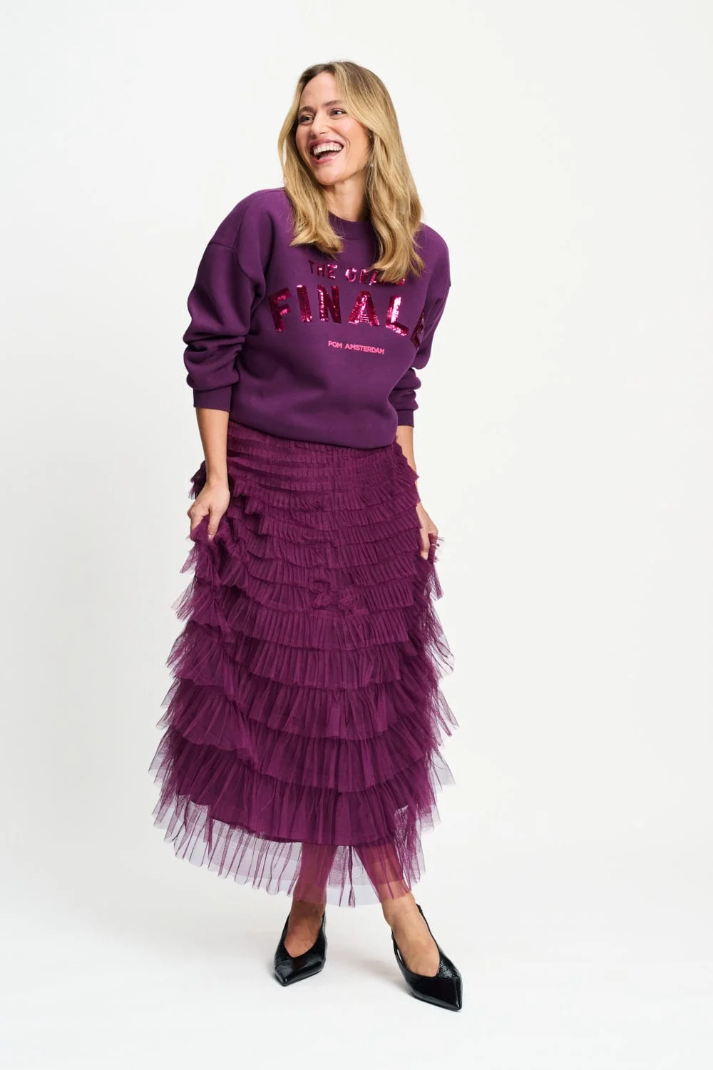 POM Amsterdam Damen Tüllrock in Pflaumen Lila – Mehrlagiger Rock mit Rüschen POM Amsterdam Damen Tüllrock in Pflaumen Lila – Mehrlagiger Rock mit Rüschen
