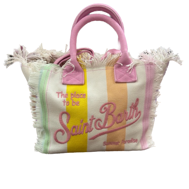 Saint Barth Colette Tasche Canvas in Small - Pastel Rainbow Stripes